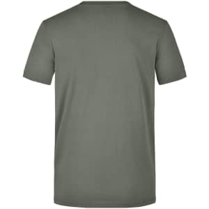 A plain olive green men's workwear T-shirt with a crew neck and short sleeves, featuring a logo.