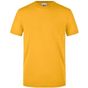 A yellow mens workwear t-shirt with a classic crew neck design and no visible logos.