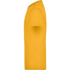 A yellow men's workwear T-shirt featuring a crew neck and short sleeves, displayed from the side view.