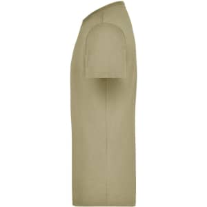 A khaki men's workwear T-shirt featuring short sleeves and a round neckline, with a side view for detailing.