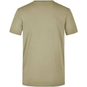 A men's workwear t-shirt in a khaki colour featuring a simple design and round neck. It includes a logo on the back.