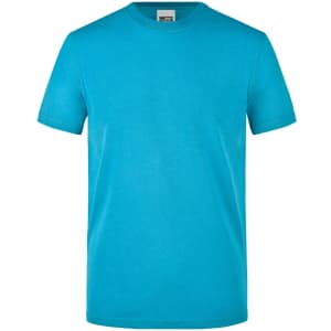 A turquoise men's workwear T-shirt with a classic crew neck design and short sleeves. It features a logo.