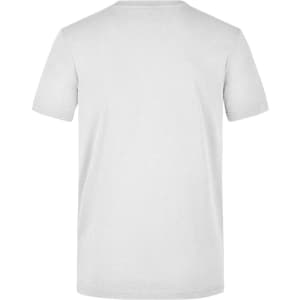 A plain white men's workwear T-shirt featuring a crew neck and short sleeves, with a logo on the back.