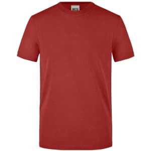 A red men's workwear T-shirt with short sleeves and a standard crew neck. It features a branding logo.