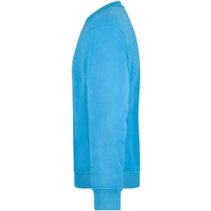 A bright blue sweatshirt featuring a crew neck and long sleeves, with a brand logo.
