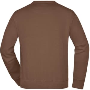 A brown sweatshirt with a simple design, featuring long sleeves and a crew neck. Includes a logo.