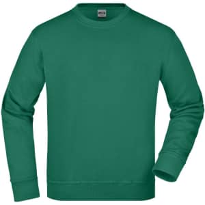A green workwear sweatshirt with a round neckline and long sleeves, featuring a logo.