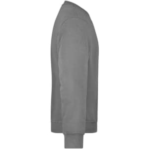 A grey workwear sweatshirt featuring a classic crew neck and ribbed cuffs. Includes a logo on the sleeve.