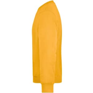 A yellow workwear sweatshirt featuring a crew neckline and long sleeves, displaying a simple design with a logo.