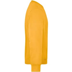 A yellow workwear sweatshirt featuring a crew neck and long sleeves, with a logo on the sleeve.