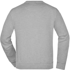 A grey workwear sweatshirt with a simple design and a logo on the back.