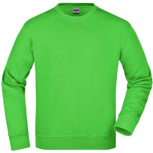 A bright green workwear sweatshirt with long sleeves and a crew neck. It features a logo on the chest.