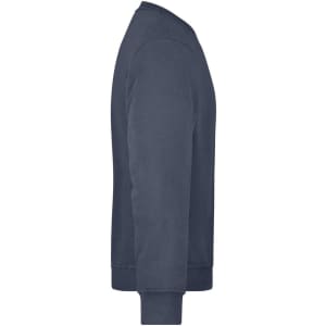 A navy workwear sweatshirt featuring a crew neck and long sleeves, with a solid colour design and a logo.