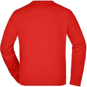 A red workwear sweatshirt featuring a simple design with a crew neck and long sleeves, displaying a logo.