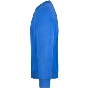 A blue workwear sweatshirt with long sleeves and ribbed cuffs, featuring a logo on the front.