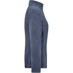 A side view of a ladies' polar fleece jacket in a navy blue colour, featuring a collar and zippered pockets.