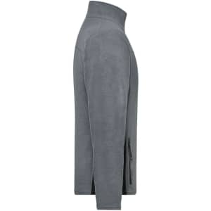 A grey fleece jacket for men, featuring a high collar and side zip pockets. The jacket has a logo on it.