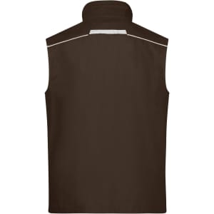 A brown workwear vest with a high collar and reflective detailing at the back. It features a simple, unbranded design.