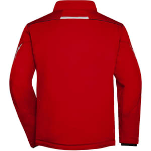 A red softshell padded jacket featuring a logo, designed for workwear and work jackets.