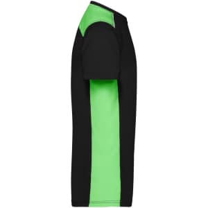A black and green men's workwear t-shirt with short sleeves, featuring a logo on the front.