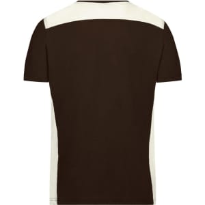 A brown and cream men's workwear T-shirt featuring a logo. The design includes contrasting colours on the back.