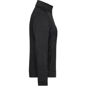 A ladies' knitted workwear fleece jacket in dark grey, featuring a zippered front and a collar. It has a logo.