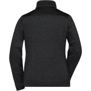 A black and grey ladies' knitted workwear fleece jacket with a high collar and a logo on the back.