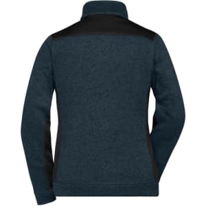 A ladies' knitted workwear fleece jacket in dark blue with black accents, featuring a high collar. It has a logo.