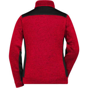 A ladies' polar fleece jacket in red with black detailing, featuring a high collar and a logo.