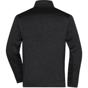 A men's knitted workwear fleece jacket in black, featuring a plain back design and a high collar.
