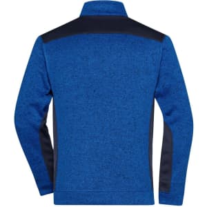 A men's knitted workwear fleece jacket in blue with dark blue accents, featuring a high collar and long sleeves.