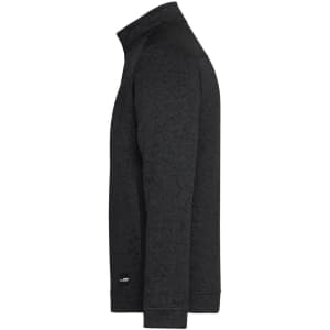 A men's knitted workwear fleece half-zip in dark grey, featuring long sleeves and a high collar. It has a logo on the side.