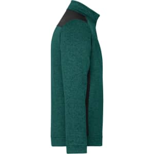 A half-zip fleece in teal green with black shoulder accents, featuring a modern workwear design and a logo.