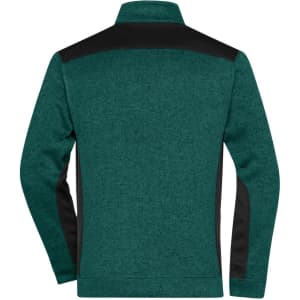 A men's knitted workwear fleece half-zip in dark teal with black accents, featuring a collar and long sleeves.