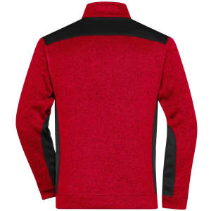 A red knitted workwear fleece half-zip with black detailing on the shoulders and sides, featuring a logo.