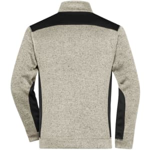 A grey knitted fleece half-zip workwear jacket with black accents and a logo on the back.
