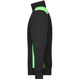 A black half-zip sweat with green accents, featuring a logo on the design. Perfect for workwear.