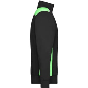 A black half-zip sweatshirt featuring lime green accents on the sides, with a logo on one shoulder.