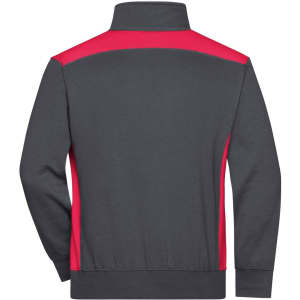 A half-zip sweat jumper in grey with red accents, featuring a high collar and a logo.