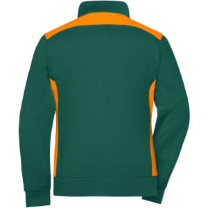 A green and orange ladies workwear sweat jacket featuring a high collar and a logo.