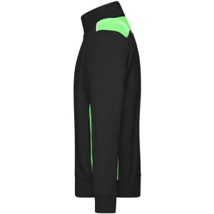 A black men's workwear sweat jacket featuring green accents and a high collar. It has a branded logo.