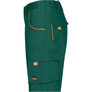 Workwear Bermudas in green with orange accents and multiple pockets. Features a logo on the leg.