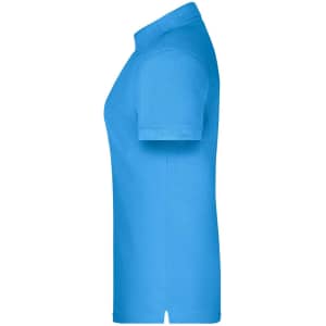 A blue ladies' polo shirt designed for workwear, featuring a classic collar and short sleeves. It has a logo on the chest.
