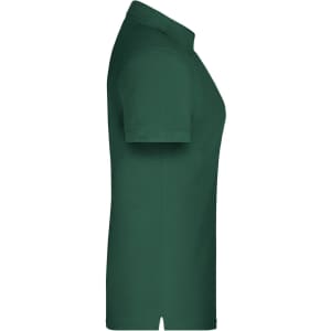 A dark green ladies' polo shirt with a classic design and short sleeves, featuring a logo on the chest.