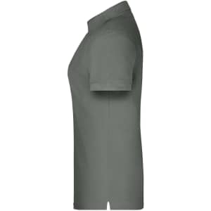 A grey ladies' work polo shirt featuring a classic design and a side view. The shirt includes a logo without visible text.