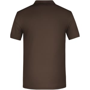 A brown men's work polo shirt with a collar and short sleeves, featuring a logo on the back.