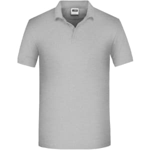 A grey men's polo shirt with short sleeves and a collar, featuring a small logo.