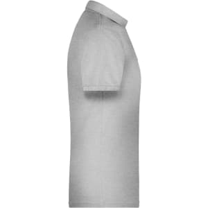 A grey men's polo shirt with a collar and short sleeves, featuring a logo on the side.