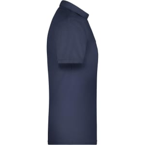 A navy blue men's polo shirt with a classic collar and short sleeves, featuring a logo.