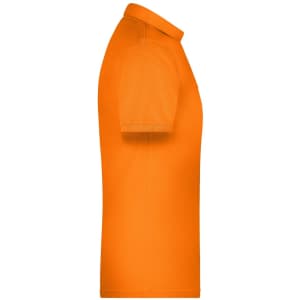 An orange men's polo shirt with a classic collar and short sleeves, featuring a logo on the chest.